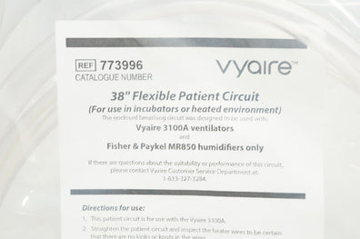 Vyaire 773996 Flexible Patient Circuit W/ Short Heated Wire, 38inch